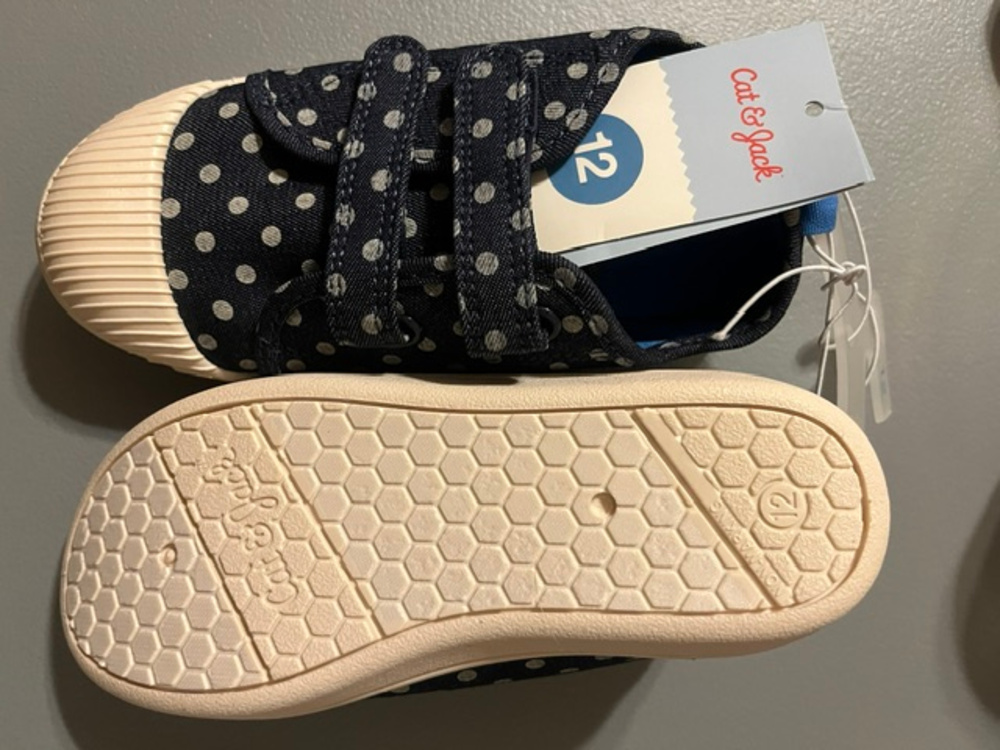 Cat And Jack Polka Dot Canvas Sneakers Size 12 Navy Cream